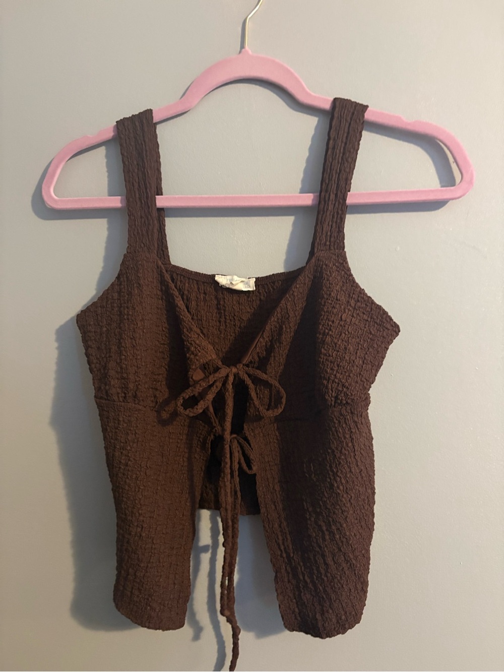 See You Monday Brown Textured Tie-Front Crop Camisole